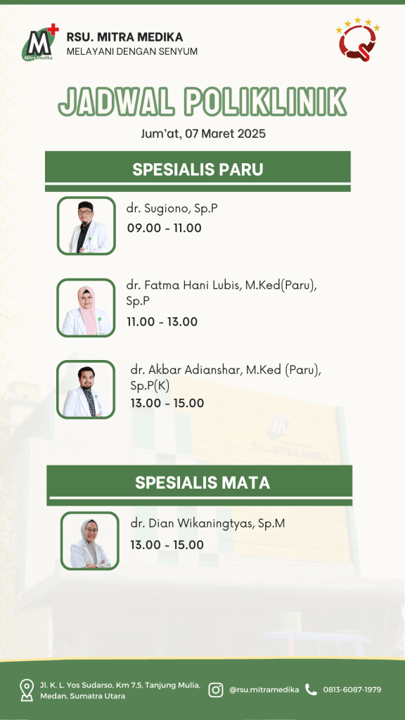 Jadwal Poliklinik Dokter Spesialis Paru & Spesialis Mata